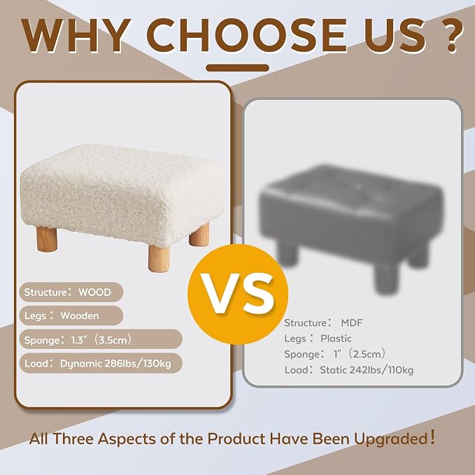 Small Foot Stool Ottoman, Sherpa Footstool Ottoman Foot Rest - Image 4