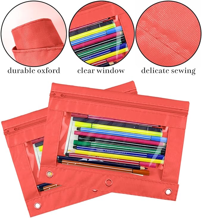 YoeeJob Pencil Pouch for 3 Ring Binder，Zipper Pencil Pouches Bulk，Pencil Case Pouch with Clear Window for Class, School, Office, 6 Colors-24 Packs-DeskLoop Office