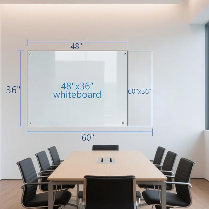 KIZZBY Glass Dry Erase Board - Magnetic Whiteboard, 60"X36" Frameless White Board Clear Glass Boards with Super Strong Magnets, Wall Mounted for Office, Classroom and Home-DeskLoop Office