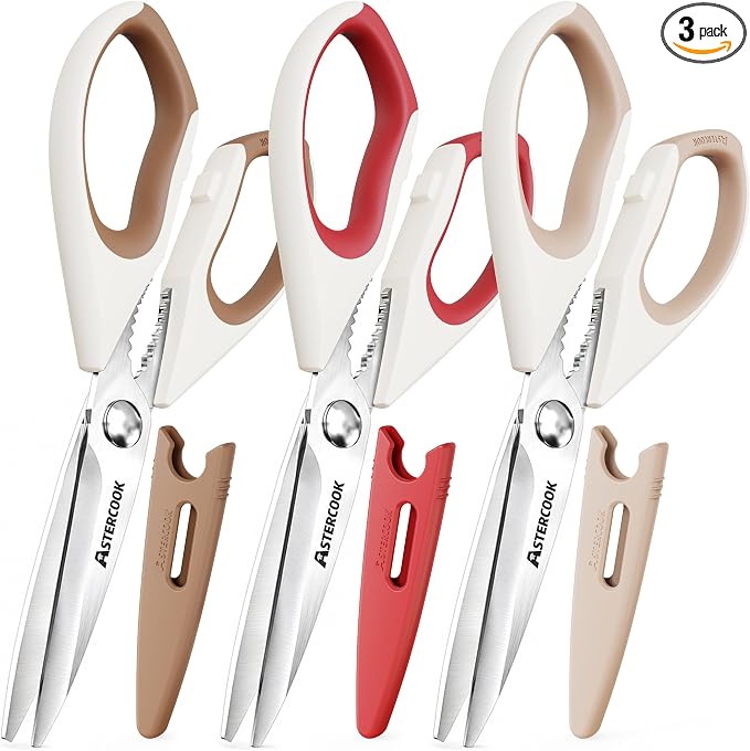 Astercook Kitchen Scissors 3 Pack, Heavy Duty All Purpose Kitchen Shears by Astercook