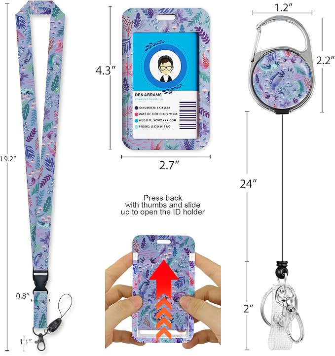 Immaturus Axolotls Lanyards for ID Badges, Cute Badge Holder - Image 4