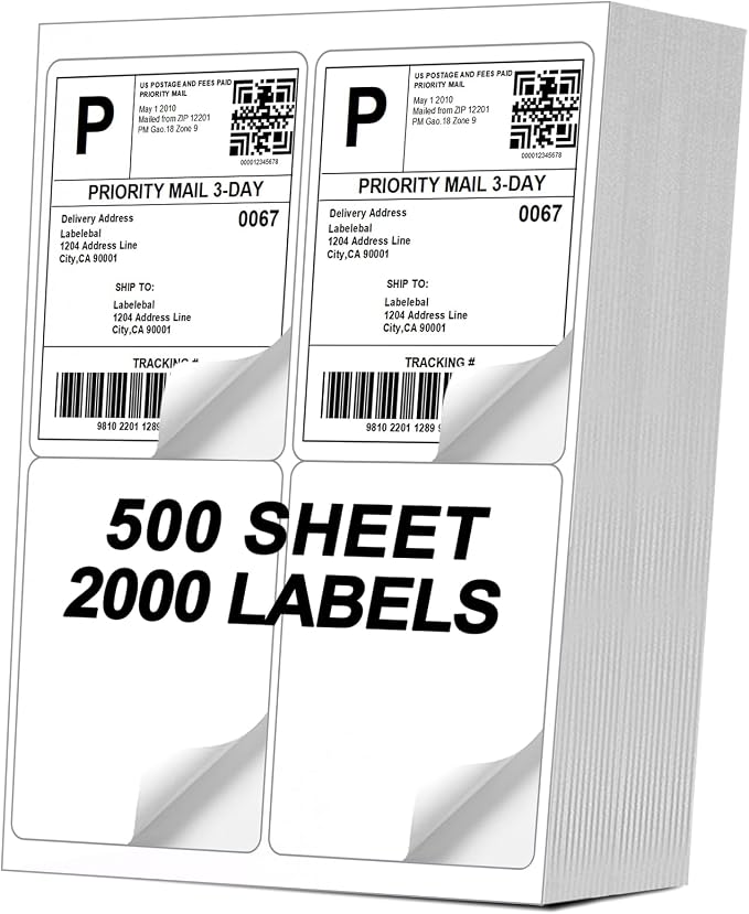 4-UP 4''x5'' Shipping Labels for Laser & Inkjet Printers, Shipping Mailing by Labelebal