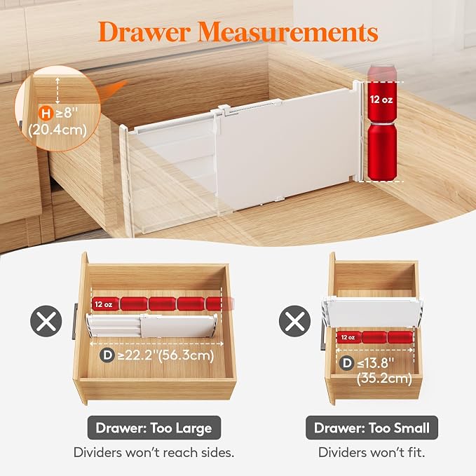 Lifewit 8" Tall 4 Pack Drawer Dividers, 13.8"-22.2" Adjustable Deep Drawer - Image 2