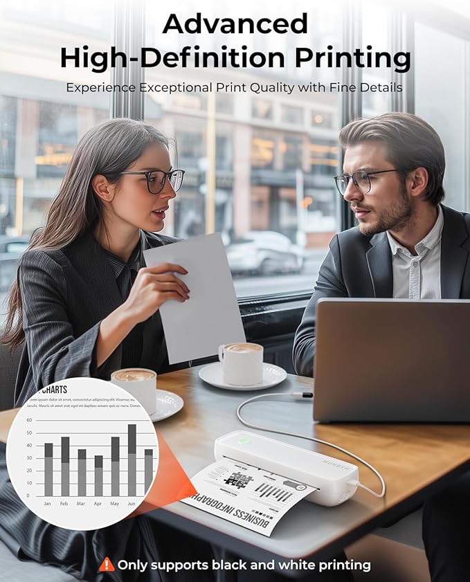 MUNBYN Portable Printers Wireless for Travel ITP04, Inkless Printer, Thermal Bluetooth Printer, Support 8.5x11&A4 Thermal Paper, Compatible with Android and iOS Phone & Laptop, Small Printers (White)-DeskLoop Office