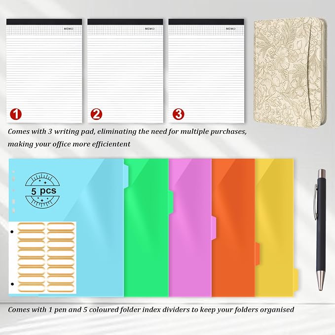 Leathario Portfolio Binder, Includes 5 Folder Index Dividers and 3 Notepads - Image 3