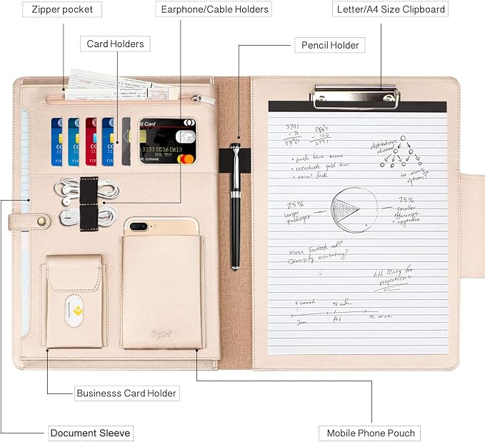 Toplive Padfolio Portfolio Case, Executive Business Padfolio - Image 3