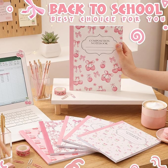 Fullhawl 6 Pack Composition Notebook College Ruled Bulk Pink Bow Composition - Image 7