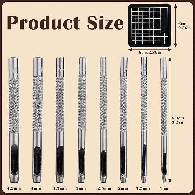 8 Pcs Leather Hole Punch Cutter 1mm-4.5mm Hollow Punch Set - Image 2