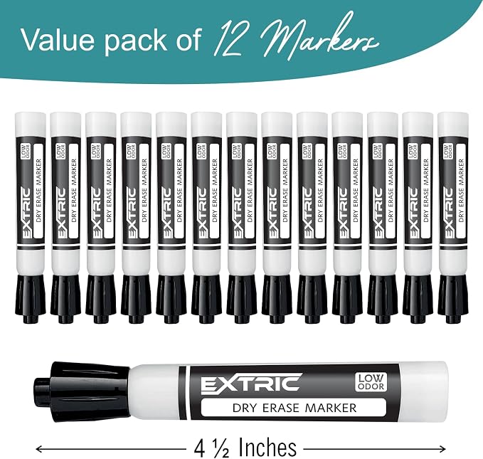 EXTRIC Black Dry Erase Markers 12 PK Whiteboard Marker Chisel Tip | Use: - Image 3