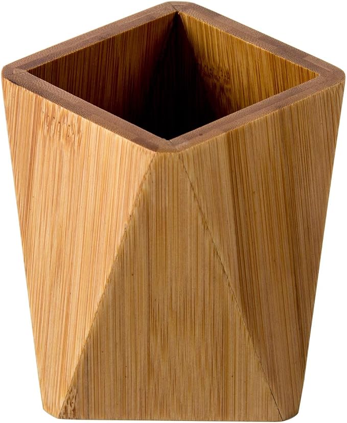 Bamboo Wood Pen Holder Stand for Desk Geometric Pencil Cup Pot Cute Desktop - Image 2