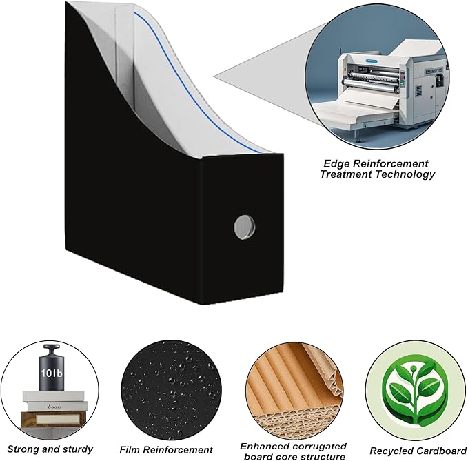Limitliho 12 Pack White and Black Cardboard Magazine Holder, Magazine File - Image 2