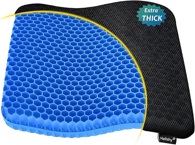 Gel Seat Cushion, Extra Large Breathable Honeycomb Gel Cushion, Absorbs Pressure Points Seat Cushion with Non-Slip Cover for Office Chair Home Cars Wheelchair (Extra Thick, Blue)-DeskLoop Office