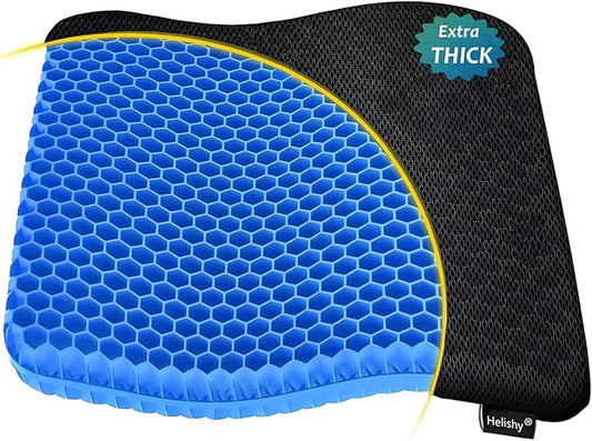 Gel Seat Cushion, Extra Large Breathable Honeycomb Gel Cushion, Absorbs Pressure Points Seat Cushion with Non-Slip Cover for Office Chair Home Cars Wheelchair (Extra Thick, Blue)-DeskLoop Office