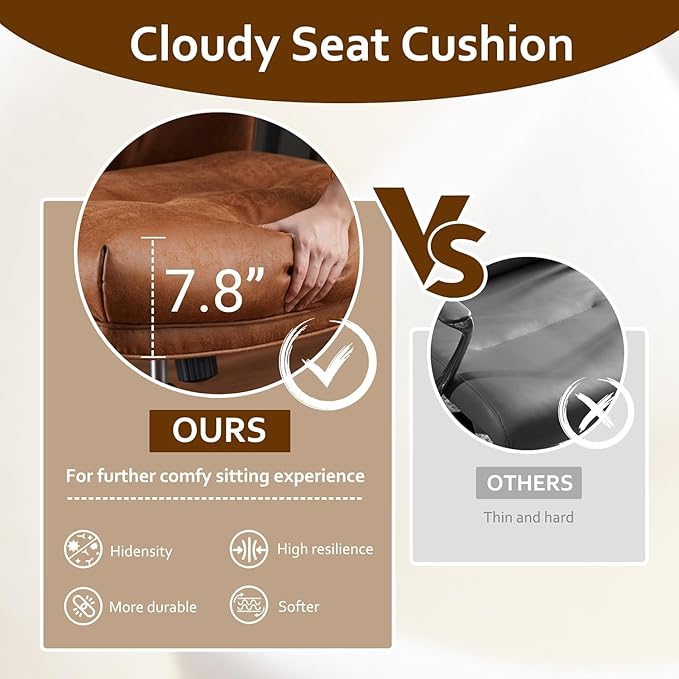 Faux Leather Executive Office Chair - Big and Tall Ergonomic Home Office Chair,Reclining Computer Desk Chairs with Lumbar Support,Adjustable Swivel Rolling PC Chairs with Wheels,Suede,Brown-DeskLoop Office