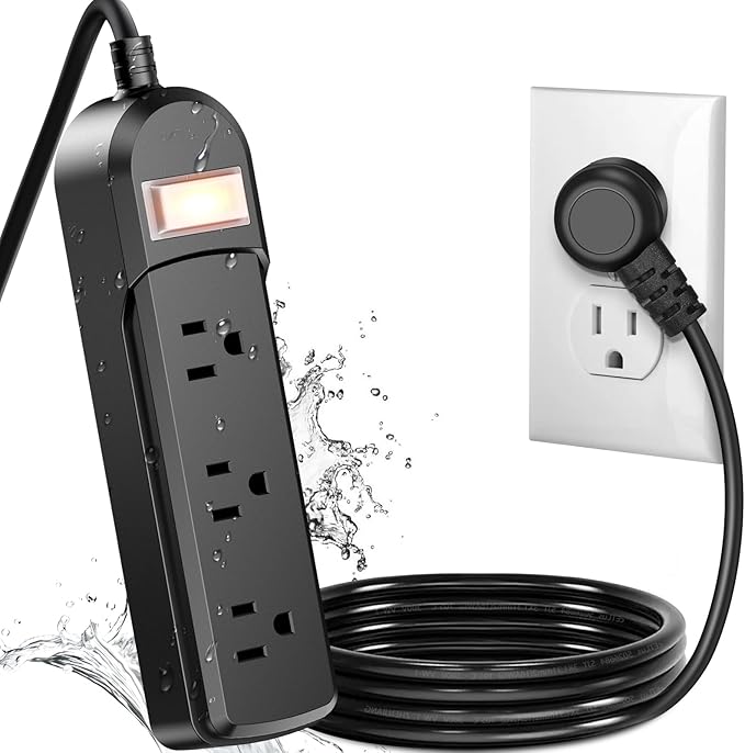 IPX6 Outdoor Power Strip Weatherproof, Waterproof Surge Protector with 3 Wide Outlet 6FT Long Extension Cord, Wall Mountable for Outside Decorations and More UL Listed(Black)-DeskLoop Office