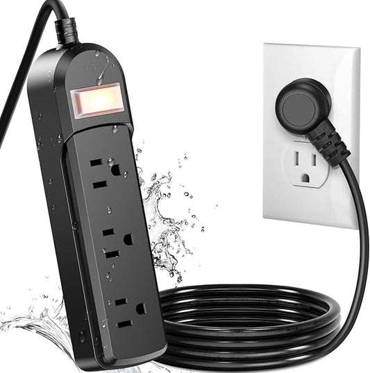 IPX6 Outdoor Power Strip Weatherproof, Waterproof Surge Protector with 3 Wide Outlet 6FT Long Extension Cord, Wall Mountable for Outside Decorations and More UL Listed(Black)-DeskLoop Office