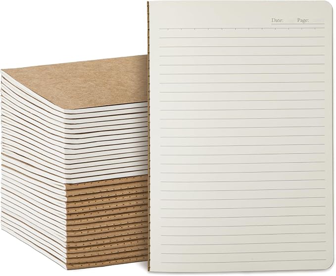 30 Pack Kraft Notebooks Bulk A5, 60 Pages Lined Ruled Journals, 8.3x5.5 Inches by Foliom
