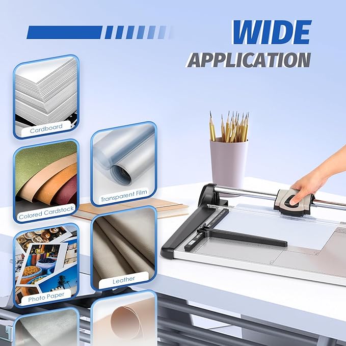 Rotary Paper Trimmer, 15 Sheets Heavy Duty Paper Trimmer, 670mm(26.37") Cutting Length, Commercial Grade Rotary Paper Cutter for Home/Office/School, Black & Silver-DeskLoop Office