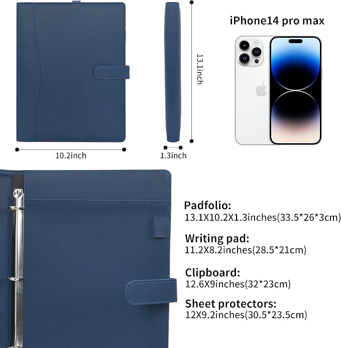 Wonderpool A4 PU Leather Portfolio Holder Ring File Document Case - Image 3