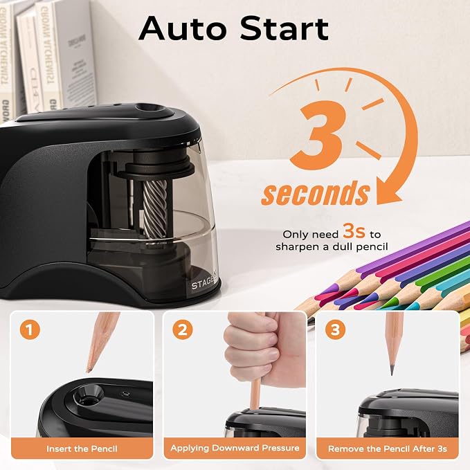 STAGEEK Electric Pencil Sharpener, Plug in or USB/Battery Operated. Fits No.2 - Image 4
