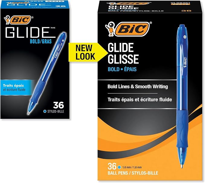 BIC Glide Bold Blue Ballpoint Pens, Bold Point, Retractable Ballpoint Pens - Image 2