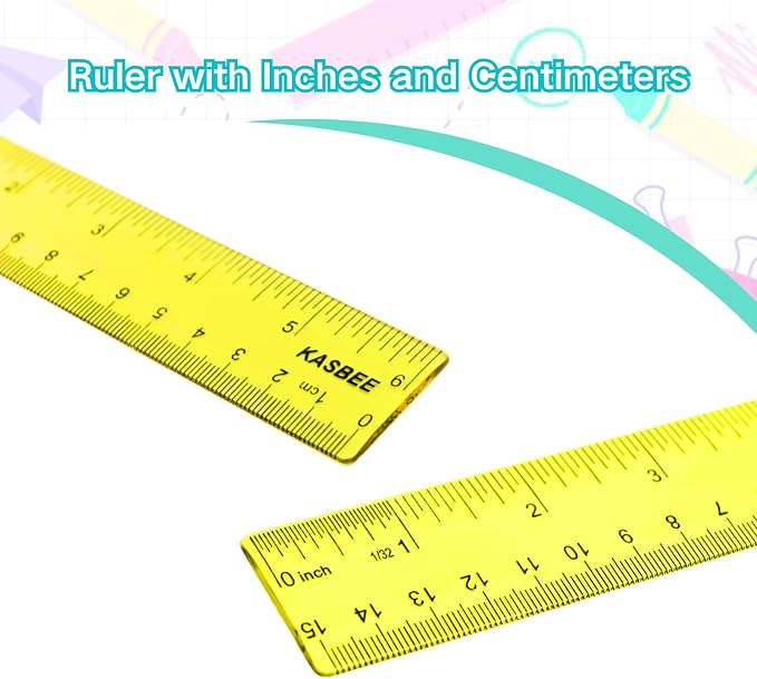 6 Inch Rulers, Colored Clear Rulers, Centimeters and Inches, Plastic Ruler - Image 5