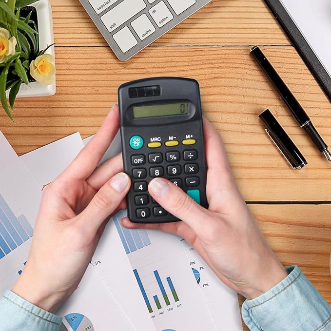 24 Pieces Pocket Calculator,Pocket Size Mini Calculators,Solar Battery Dual Power Function Calculator,8 Digit Display Basic Calculator for Students Kids Home Office(Black)-DeskLoop Office