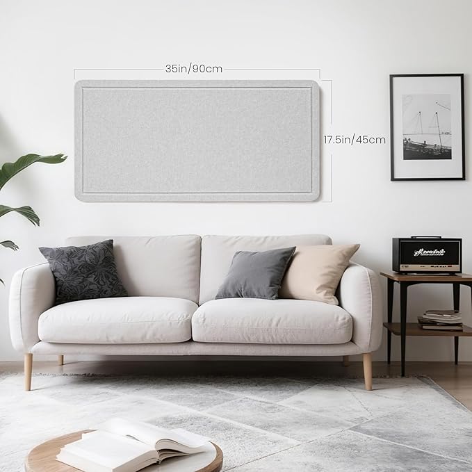 Bulletin Board, 35 x 17 1/2 inches Felt Board - Decorative Pin Board, Cork Board Alternative for Wall, Foldable Picture Board Self-Adhesive Vision Board Prayer Board with 20 Pushpins - Light Gray-DeskLoop Office