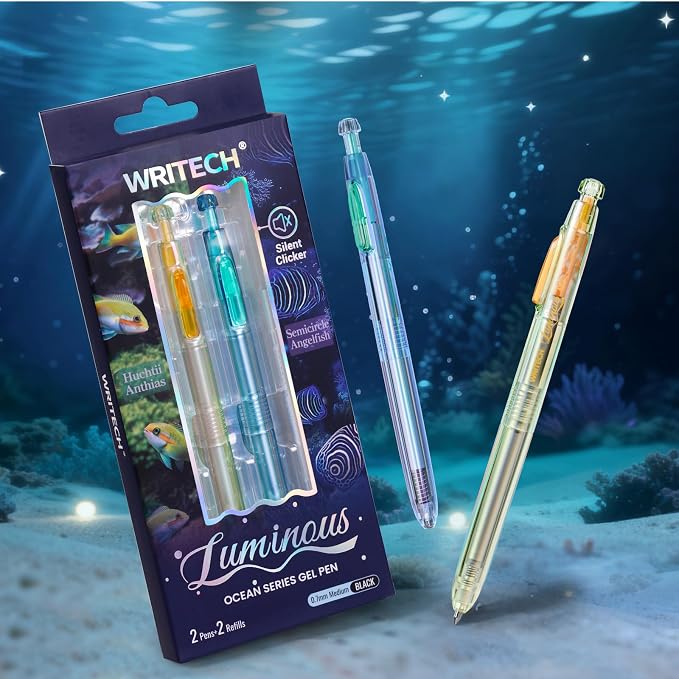 WRITECH Gel Pens Medium Point: Luminous pen set 0.7mm Black Ink Includes 2 Pens - Image 9