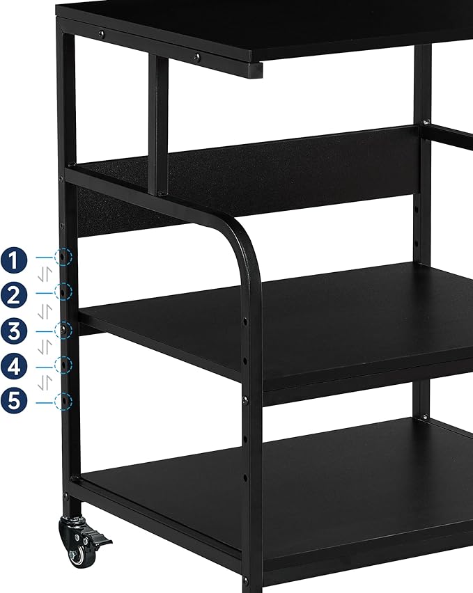 Printer Stand, 23.6 x18.9 x 30 Inches Large Printer Table with Adjustable Storage Shelf, 3 Tier Rolling Printer Cart with Wheels for Home Office, Stand for Heat Press Mini Fridge, Black-DeskLoop Office