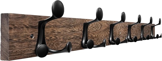SKOLOO 36-Inch Wood Burnt Coat Rack Wall Mount with 6 Triple Hooks - Ideal for Family Entrances, Classrooms, and Pet Supplies Storage - Perfect Coat Hooks for Wall-DeskLoop Office