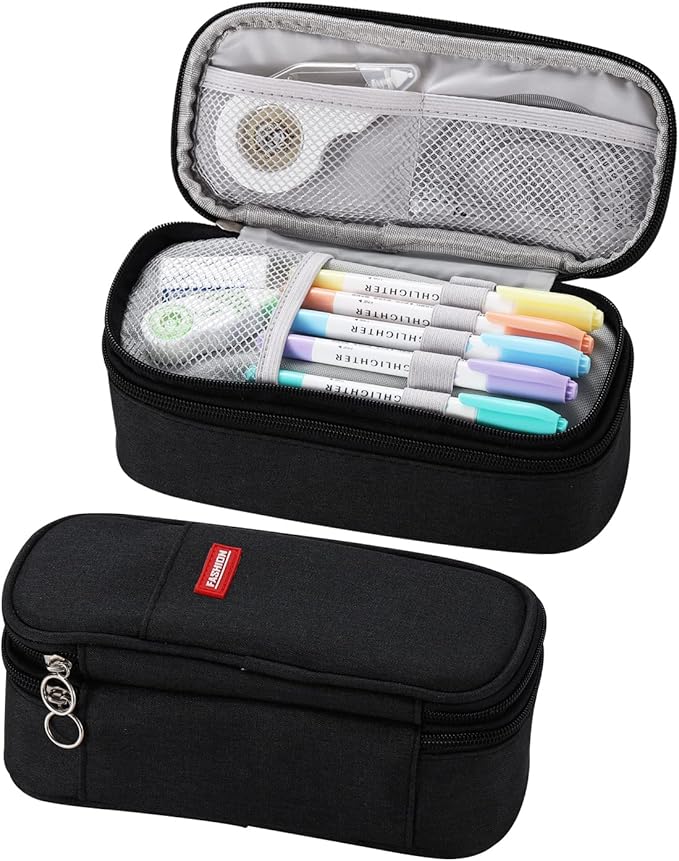 Dugio Big Pencil Case for Boys Organizer Pencil Bag with Zipper Pencil Pouch for School Teens Kids Aesthetic Large Pencil Pouch Black-DeskLoop Office