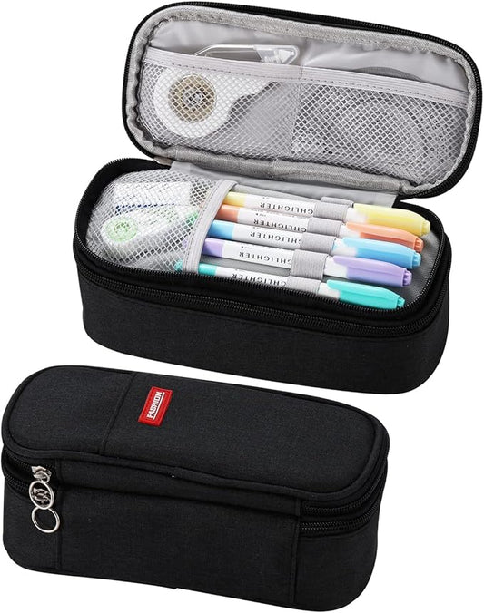 Dugio Big Pencil Case for Boys Organizer Pencil Bag with Zipper Pencil Pouch for School Teens Kids Aesthetic Large Pencil Pouch Black-DeskLoop Office