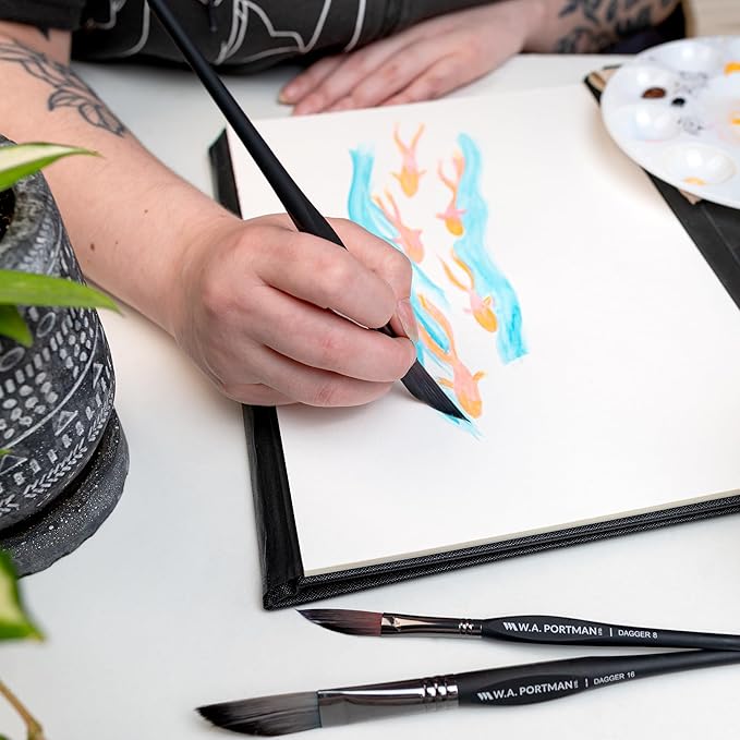 WA Portman Dagger Watercolor Paint Brushes Professional 4pc Set - 100% Vegan, Cruelty-Free Dagger Watercolor Brushes Professional - Acrylic Paint Brush Set with Triangular Comfort Grip-DeskLoop Office