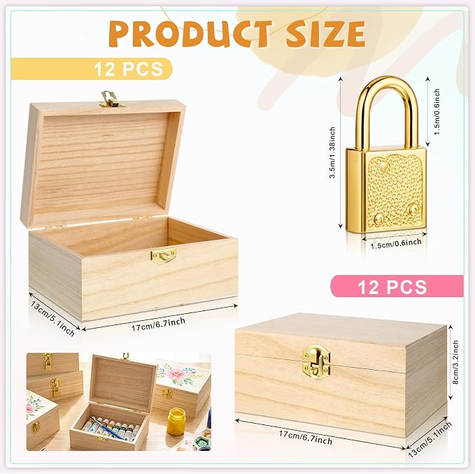 CroBlissful 12 Set 24 Pcs Unfinished Wood Box - Image 2