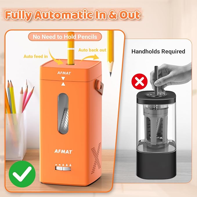AFMAT Electric Pencil Sharpener, Fully Automatic Pencil Sharpener, Auto in & Out - Image 2