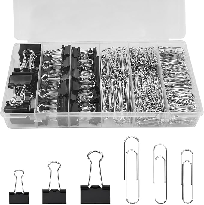 350 Pcs Paper Clips and Binder Clips, Office Clips Set, Large Binder Clips by Unknown