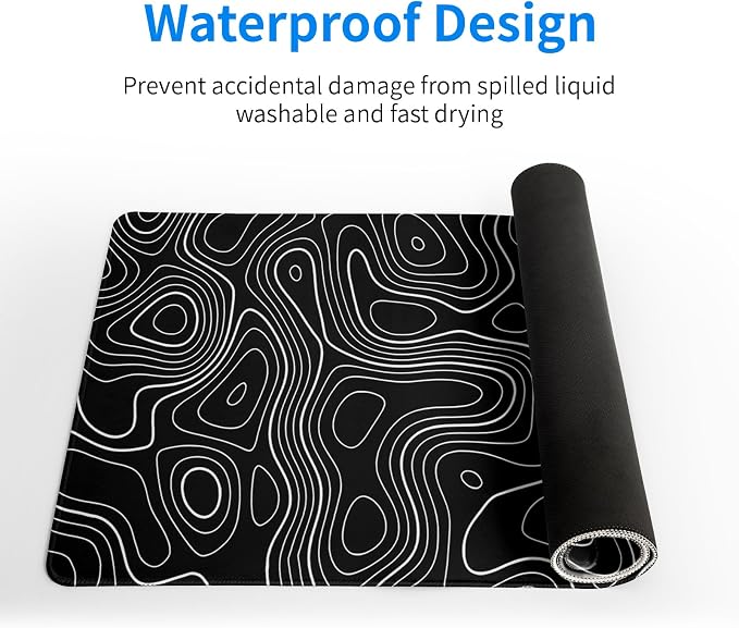 Topographic Contour Gaming Mouse Pad Black Large Mouse Pad - Image 4