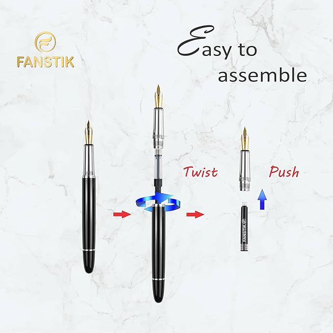 Customized Fountain pen with name (MADE IN USA), stainless steel, black and Silver, luxury engraved pen personalized for men and for women. (Fountain Black-Silver)-DeskLoop Office