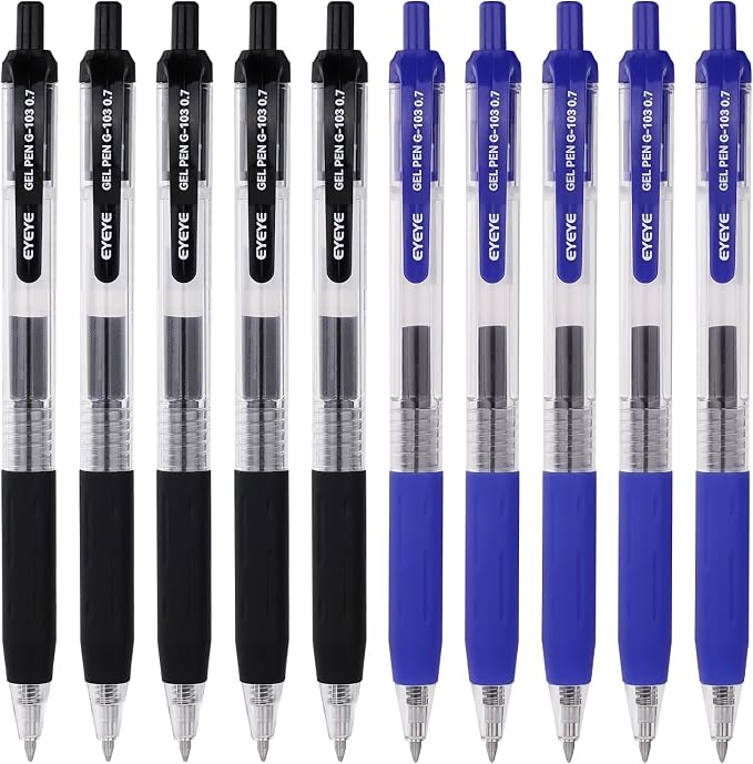 EYEYE G-103 Gel Pen 0.7mm, 5 Black 5 Blue, Medium Point Pens | Retractable by eyeye