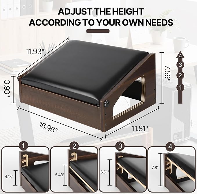 Ergonomic Foot Rest, 4 Adjustable Height Foot Stool,Footrest Under Desk， Flip Over Office Desk Foot Rest, Improving Posture, Promoting Blood Circulation（Espresso）-DeskLoop Office