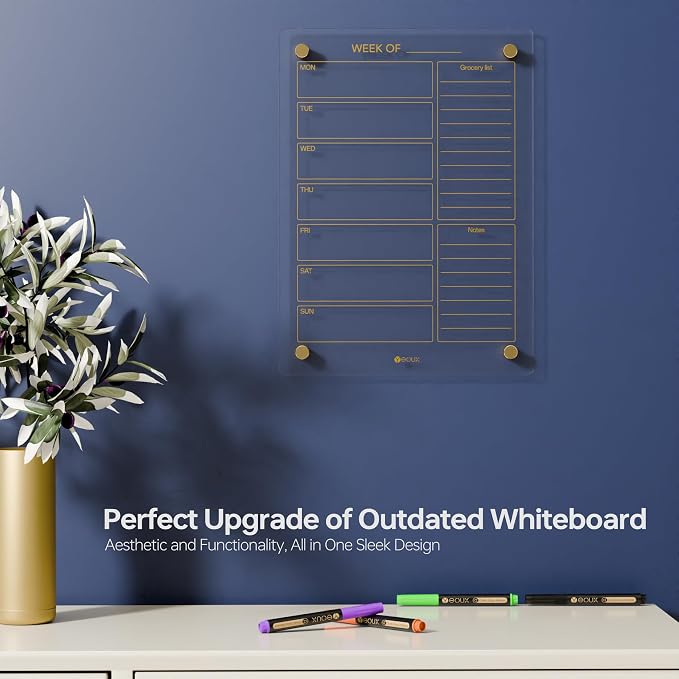 Clear Glass Weekly Dry Erase Calendar & Menu Non-Magnetic Whiteboard - Image 2