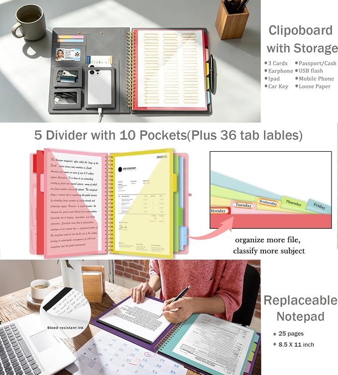 Grey Foldable Spiral Clipboard Folio - Image 3