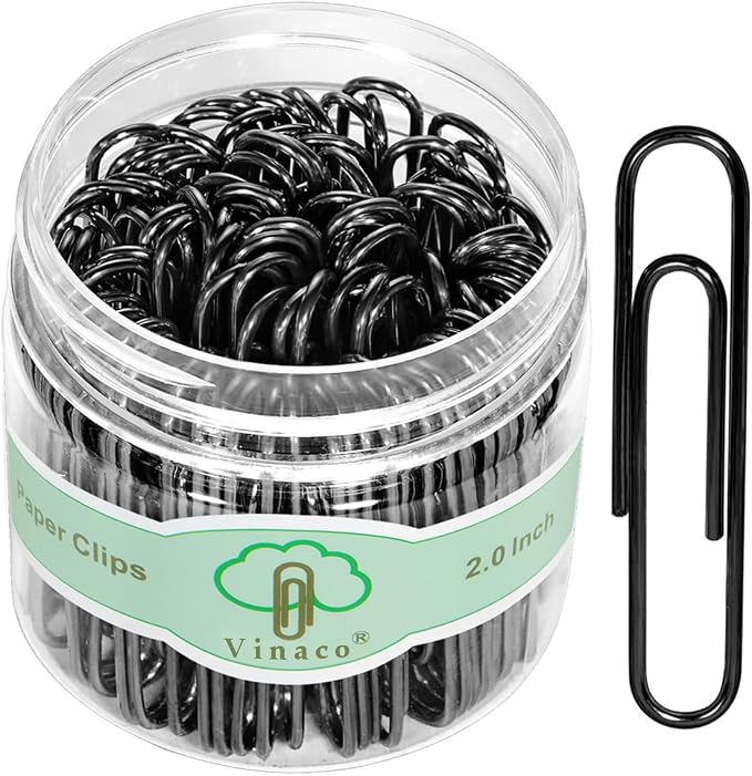 Vinaco Paper Clips Black, 100 Pack Large Paper Clips 2 Inch, Durable & Rust by LightingMadeSimple