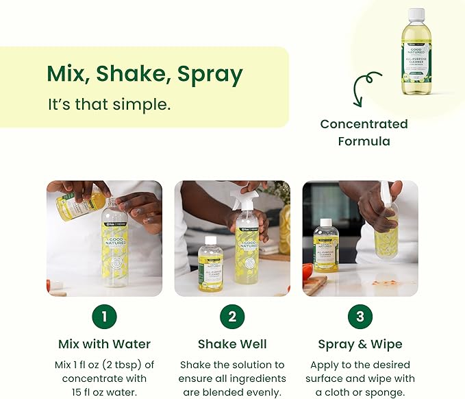 Good Natured Brand All-Purpose Cleaner Concentrate | Multi-Surface Cleaner | Natural Lemon Essential Oil | Multipurpose Cleaner Concentrate All Surfaces | Lemon Love | 4oz makes 64oz-DeskLoop Office