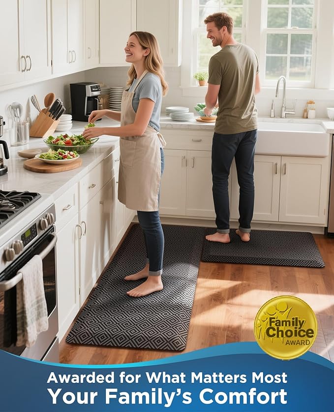 Ophanie Kitchen Mats for Floor, 3/4 inch Thick, 20x39 Anti Fatigue Cushioned Mat, Kitchen Rugs, Waterproof, Comfort Ergonomic Standing Mat for Office, Home, Sink, Black Non-Slip Ridged Bottom-DeskLoop Office