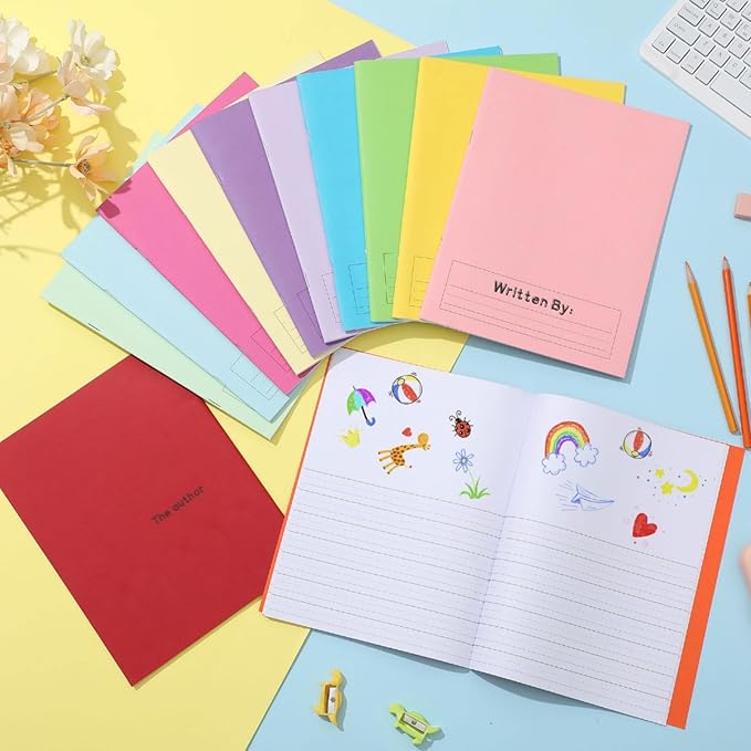 Henoyso 12 Pcs Primary Composition Notebook K-2 9 3/4 x 7 1/2 Inch Primary Journal, Back to School Supplies, Bulk Blank Writing Book for Kid to Write Draw Journal 60 Page Notebooks (Multicolored)-DeskLoop Office