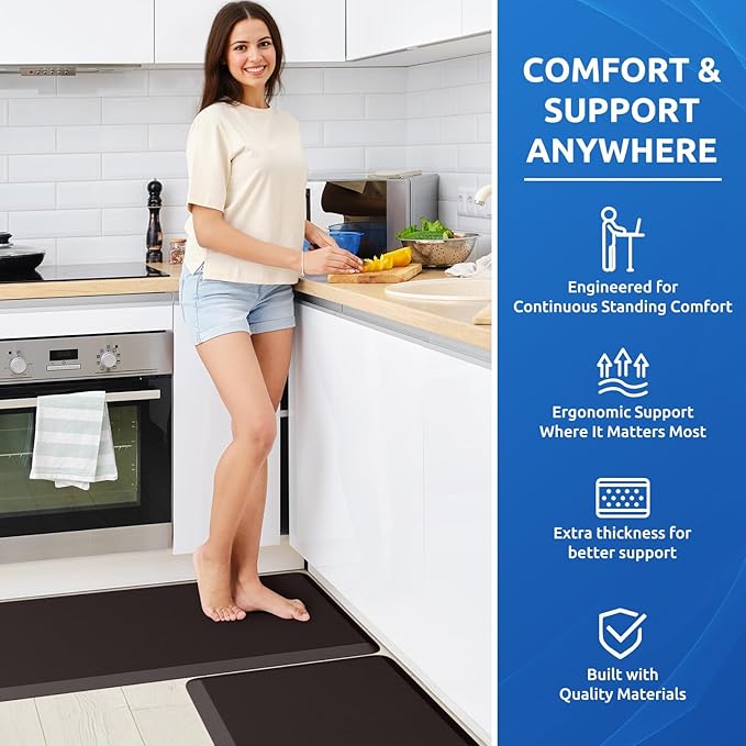 KitchenClouds 2PCS Kitchen Rugs Cushioned Anti-Fatigue Non-Slip Waterproof Kitchen Mat Comfort Foam Standing Mat for Floor Office Sink Laundry (Chocolate)-DeskLoop Office