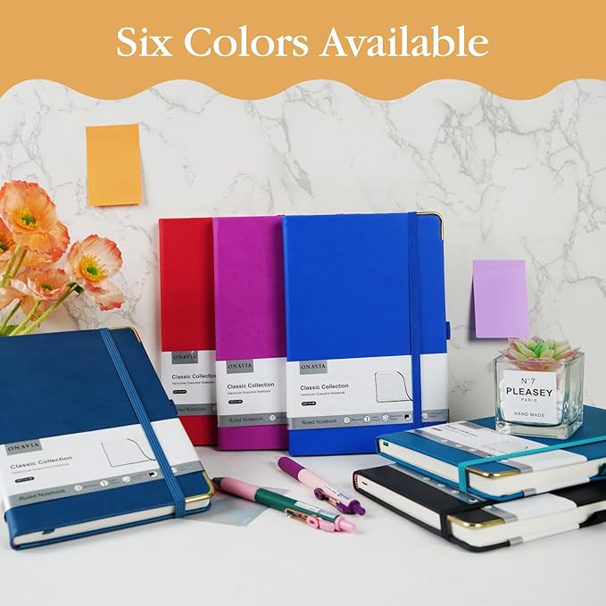 A5 Lined Journal Notebook - 100 GSM Thick Paper, 6 Pack Hardcover Journaling Notebooks for Writing, Work, Travel, School, College Ruled Journals for Women Men, PU Leather Note Books, 5.5”x8.3”-DeskLoop Office