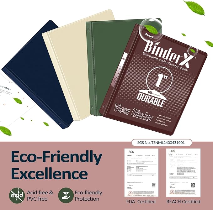 BinderX Extra Durable 3 Ring Binder, Round Ring 1 Inch, Fits 175 Sheets - Image 2